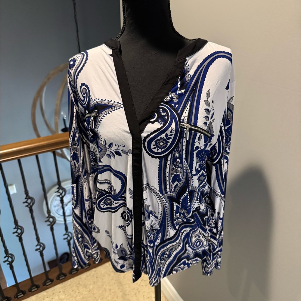 INC International Concepts Black Paisley Top